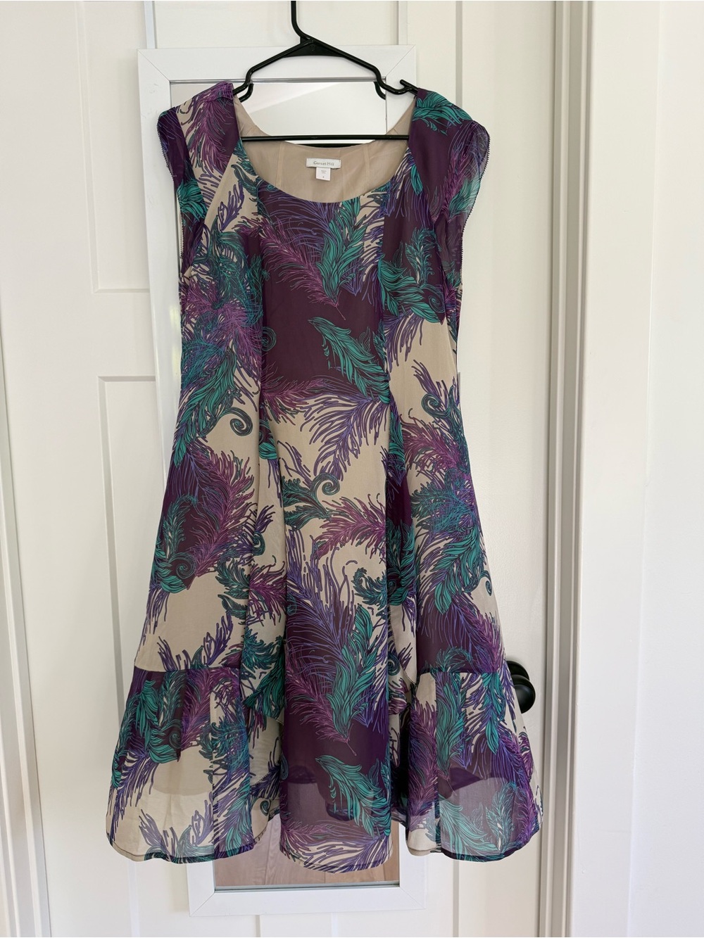 Garnet Hill Silk Chiffon Feather Print Dress size 8